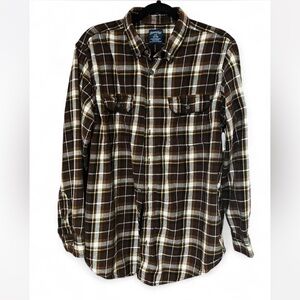 Faded Glory 100% Cotton Men's Brown and White Plaid Button Down Shirt Size L